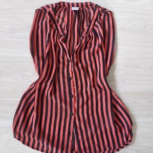 Pink striped button up blouse